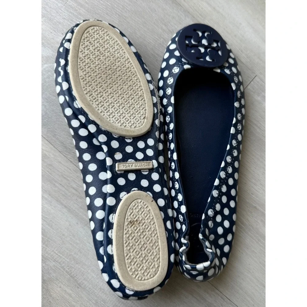 Tory Burch Navy White Polka Dot Reva Ballet Flats Women's Size 4.5-5